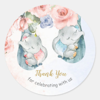 Adesivo Redondo Chá de fraldas Elefante, Obrigado, Stickers