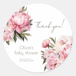 Adesivo Redondo Chá de fraldas elegante de Peony minimalista de aq
