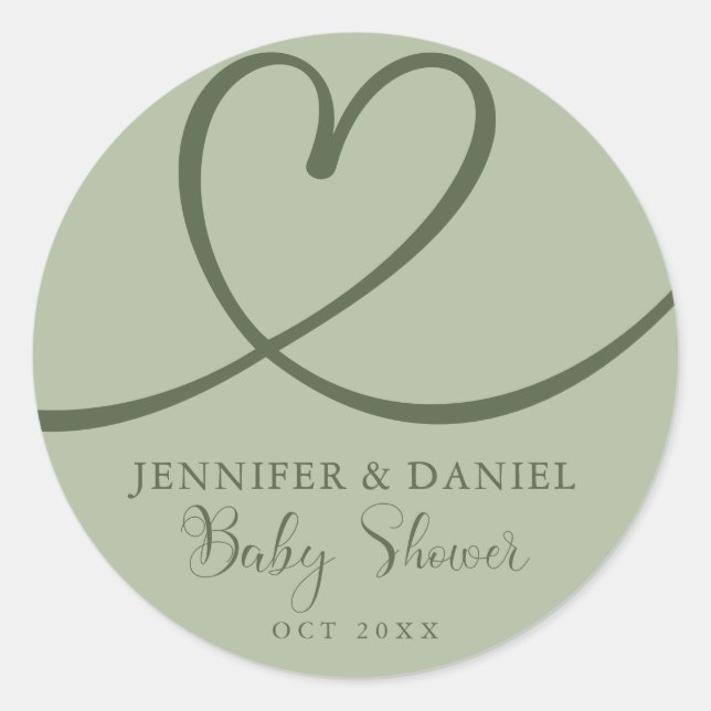 Adesivo Redondo Chá de fraldas Elegante Elegante de Sage Minimalis (Frente)