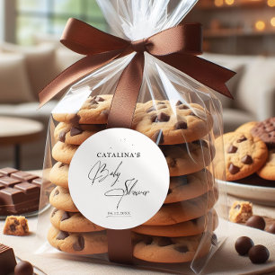 Adesivo Redondo Chá de fraldas Elegante Preto para Caligrafia