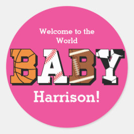 Adesivo Redondo Chá de fraldas Esportivo Rosa