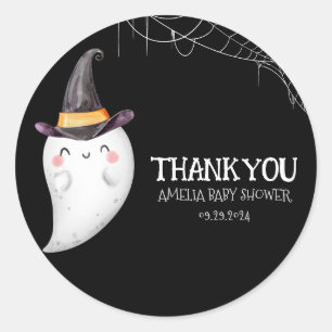 Adesivo Redondo Chá de fraldas fantasma do pequeno Boo Halloween