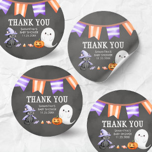 Adesivo Redondo Chá de fraldas Fantasma do Pequeno Boo Halloween