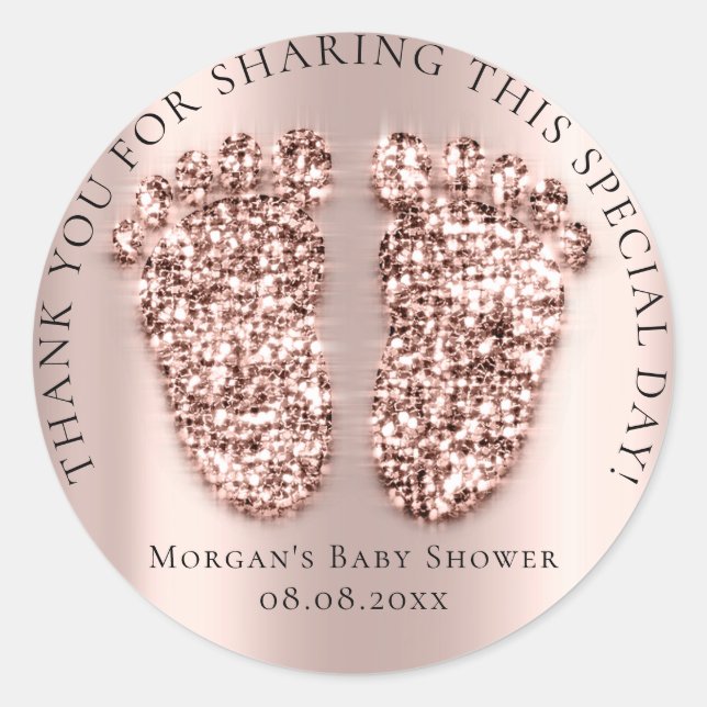 Adesivo Redondo Chá de fraldas Favor Obrigado Glitter Girl Rosa Gl (Frente)