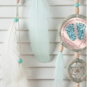 Adesivo Redondo Chá de fraldas Favorito Obrigado Glitter Rosa Pé