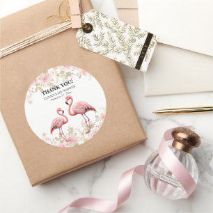 Adesivo Redondo Chá de fraldas Flamingo, Elegante Floral, Rosa