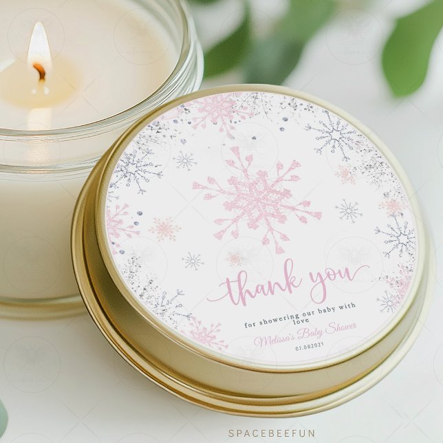 Adesivo Redondo Chá de fraldas Floco de Neve (snowflake baby shower sticker, winter baby shower label, thank you favor tag, snowflake favor tag, w)