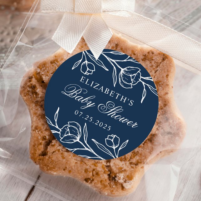 Adesivo Redondo Chá de fraldas Floral com Marinho esboçado (Criador carregado)