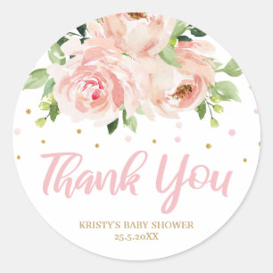 Adesivo Redondo Chá de fraldas Floral Cor-De-Rosa Espelhada Obrig