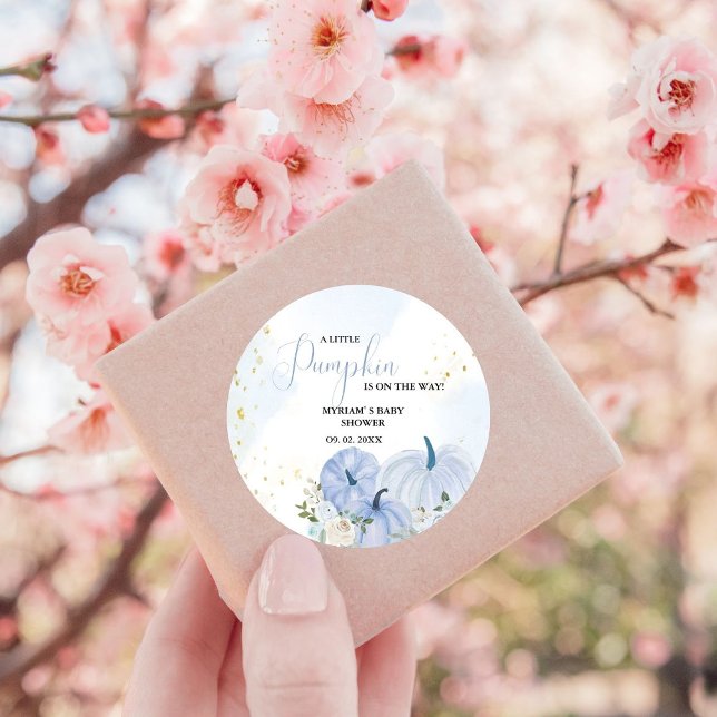 Adesivo Redondo Chá de fraldas Floral de Abóbora Azul (Criador carregado)