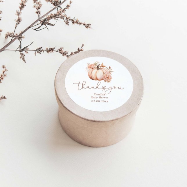 Adesivo Redondo Chá de fraldas Floral De Abóbora Obrigado (Criador carregado)