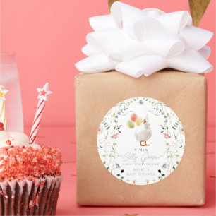 Adesivo Redondo Chá de fraldas Floral de Flor Selvagem de Ganso bo