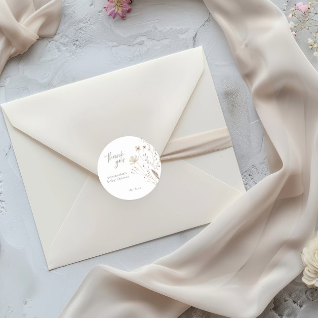 Adesivo Redondo Chá de fraldas Floral de Flor Selvagem Elegante (Criador carregado)