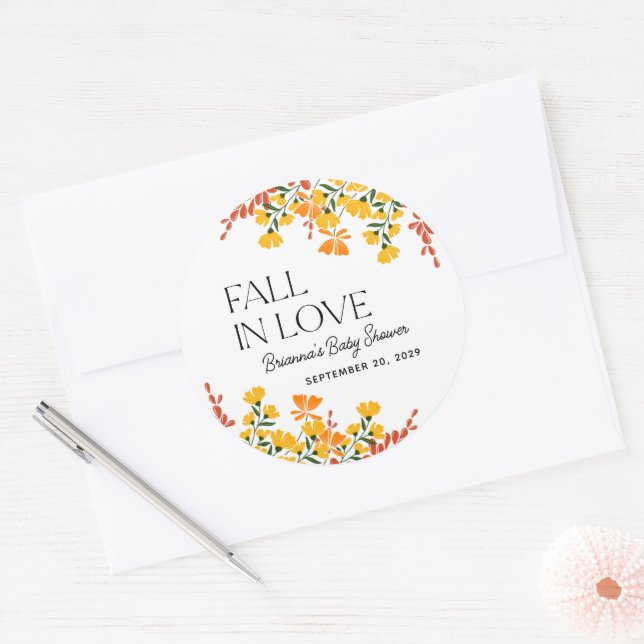 Adesivo Redondo Chá de fraldas Floral De outono (Envelope)