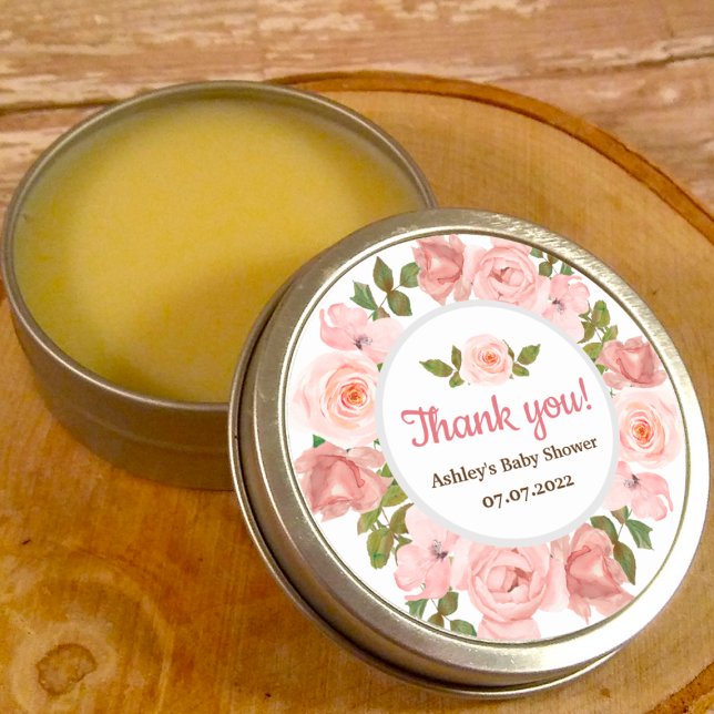 Adesivo Redondo Chá de fraldas Floral de Rosa para Aquarela (Criador carregado)