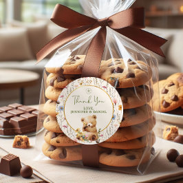 Adesivo Redondo Chá de fraldas Floral De Urso Doce Obrigado