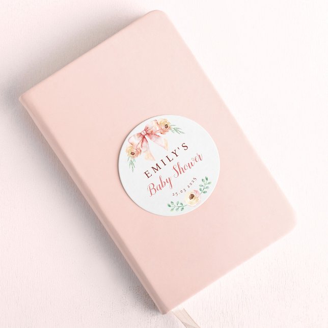 Adesivo Redondo Chá de fraldas Floral do arco Coquette (Criador carregado)