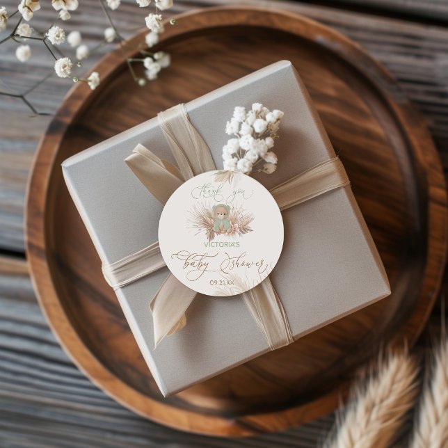 Adesivo Redondo Chá de fraldas Floral Do Green Bear Obrigado (Criador carregado)