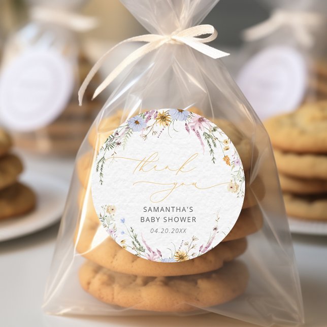 Adesivo Redondo Chá de fraldas Floral Elegante Garden Obrigado (Criador carregado)