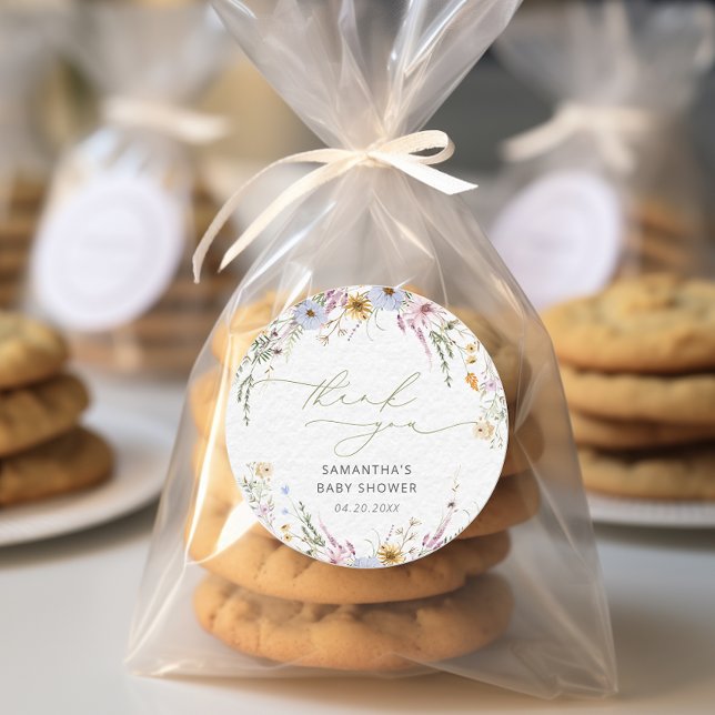 Adesivo Redondo Chá de fraldas Floral Elegante Garden Obrigado (Criador carregado)