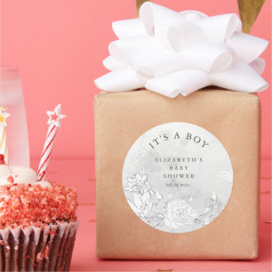 Adesivo Redondo chá de fraldas floral moderno é um menino