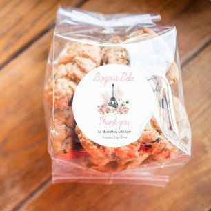 Adesivo Redondo Chá de fraldas Floral Parisiense de Paris Bonjour 
