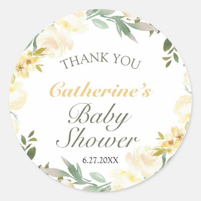 Adesivo Redondo Chá de fraldas Floral Primavera Amarelo Fresco Obr (Frente)