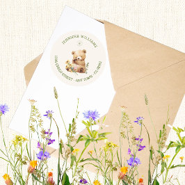 Adesivo Redondo Chá de fraldas Floral Russo Teddy Bear