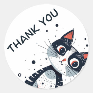 Adesivo Redondo Chá de fraldas Gato Gato Gato Bonito Obrigado