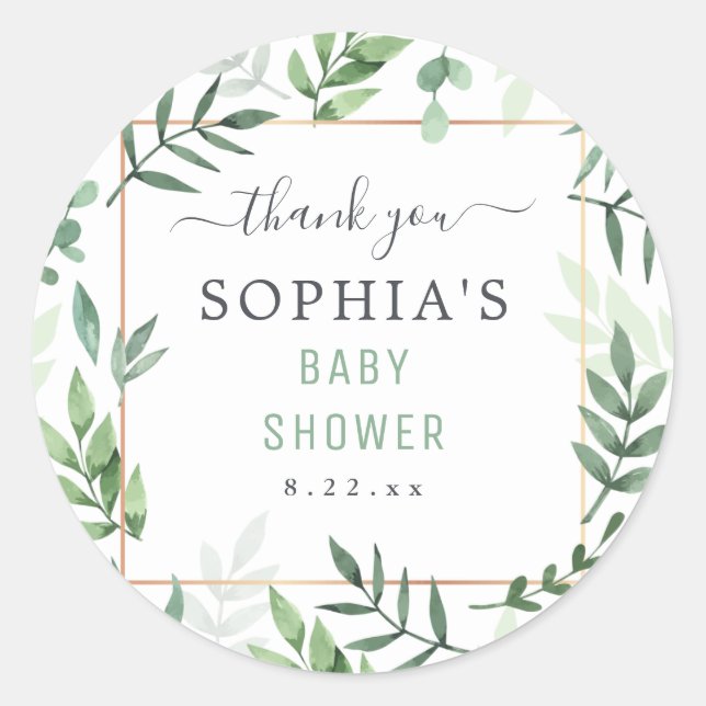 Adesivo Redondo Chá de fraldas Gênero Aquarela Botânica Neutra (Frente)