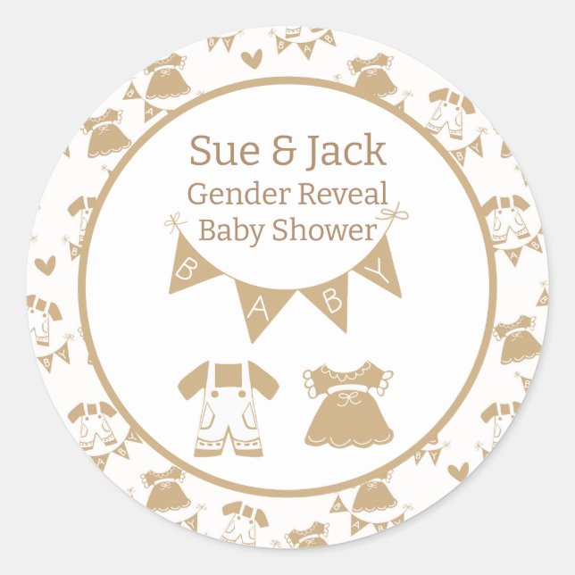Adesivo Redondo Chá de fraldas Gênero Castanho e Branco Neutro (Frente)