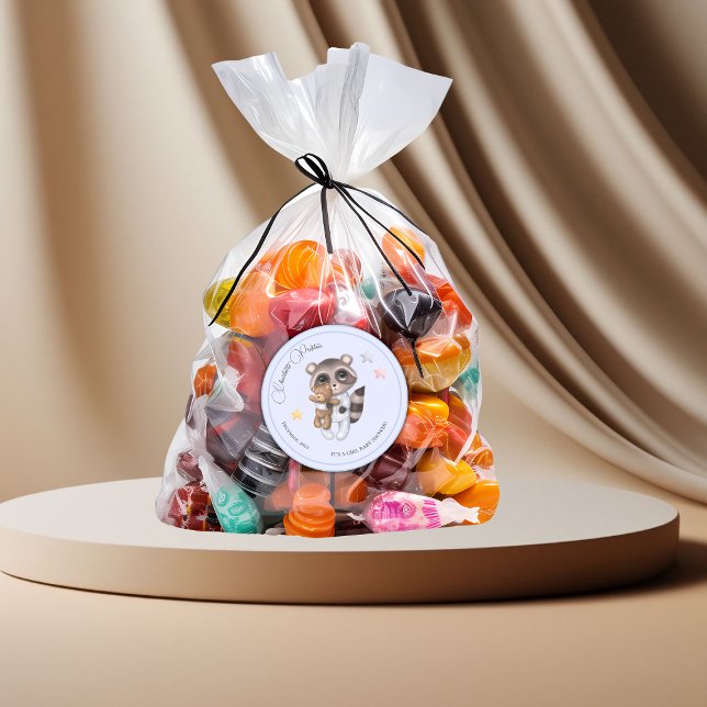 Adesivo Redondo Chá de fraldas Gentcoon Animal Boy (Gentle Boy Raccoon Blue Baby Shower Classic Round Sticker)