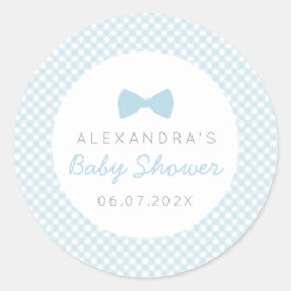 Adesivo Redondo chá de fraldas gingham azul arco