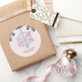 Adesivo Redondo Chá de fraldas giro moderno de inverno Flocos de n