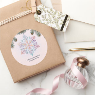 Adesivo Redondo Chá de fraldas giro moderno de inverno Flocos de n