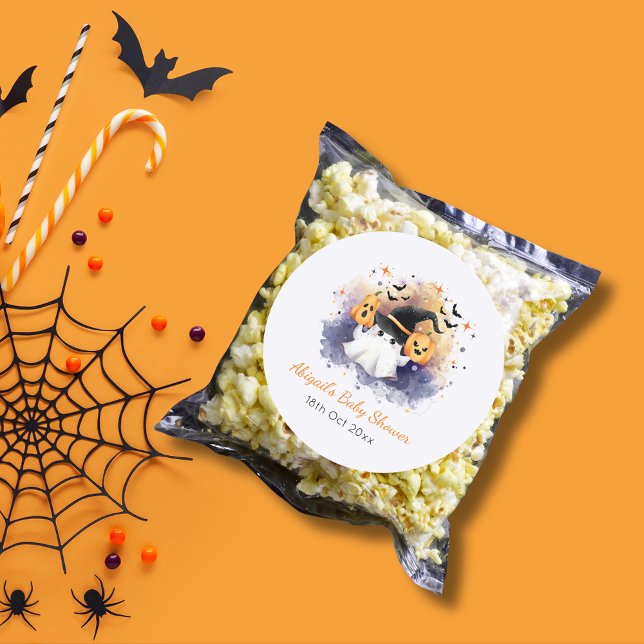 Adesivo Redondo Chá de fraldas Gótico Ghost Pumpkin Gótico Cóteo (Criador carregado)