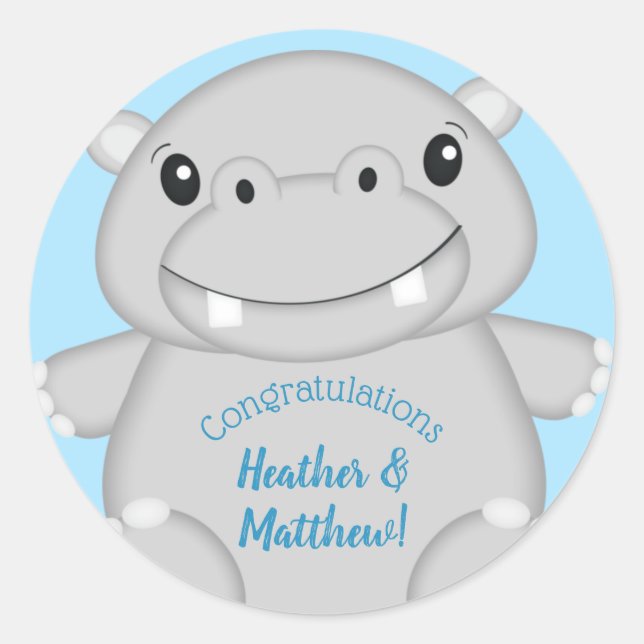 Adesivo Redondo Chá de fraldas Hippo Azul (Frente)