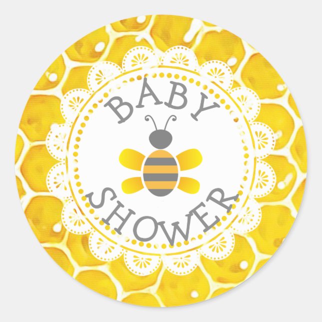 Adesivo Redondo Chá de fraldas Honeybee Themed Honeycomb Stickers (Frente)