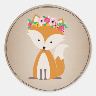 Adesivo Redondo Chá de fraldas inspirado Cardstock do Fox de Boho