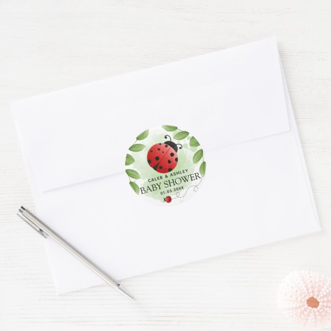 Adesivo Redondo Chá de fraldas Ladybug bonito (Envelope)