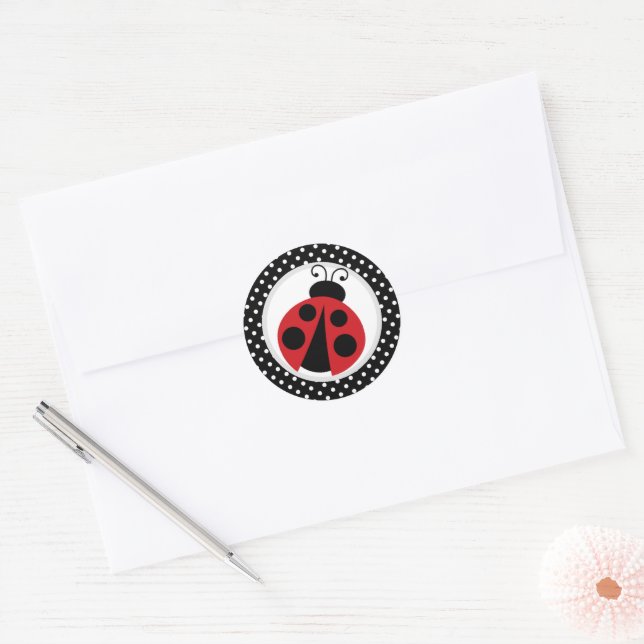 Adesivo Redondo Chá de fraldas Ladybug ou Festa de aniversário (Envelope)