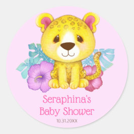 Adesivo Redondo Chá de fraldas Leopardo Rosa Menino