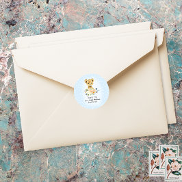 Adesivo Redondo Chá de fraldas Lion Cub Floral Blue Obrigado