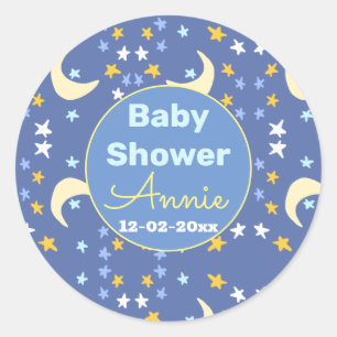 Adesivo Redondo Chá de fraldas marinho azul estrela lua adicionar 
