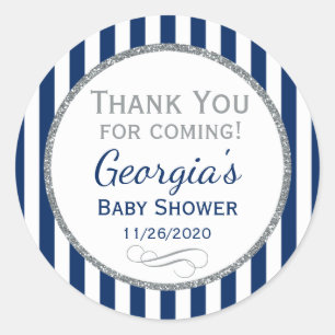 Adesivo Redondo Chá de fraldas marinho Azul Prateado Obrigado Mar