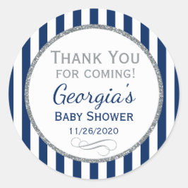 Adesivo Redondo Chá de fraldas marinho Azul Prateado Obrigado Marc