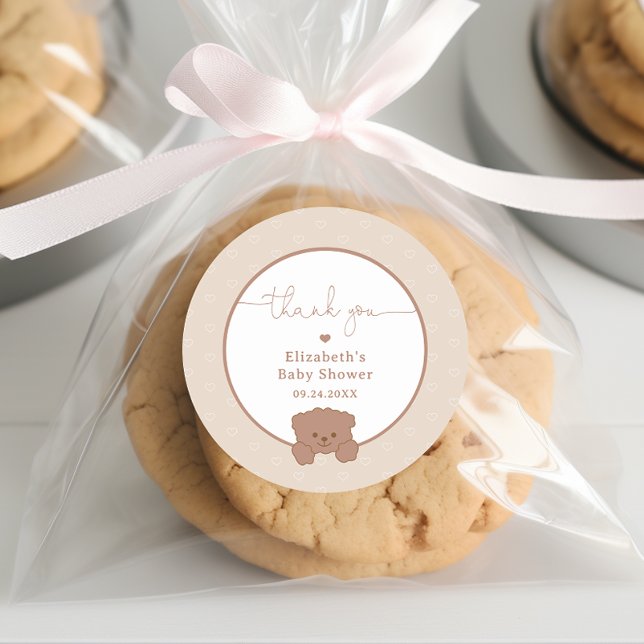 Adesivo Redondo Chá de fraldas Minimalista Do Urso De Teddy Bonito (Criador carregado)