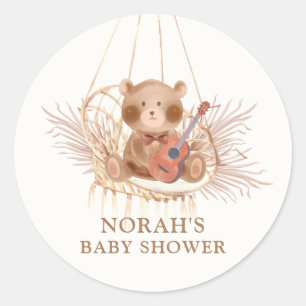 Adesivo Redondo Chá de fraldas Minimalista do Urso de Teddy Pampas