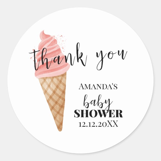 Adesivo Redondo Chá de fraldas Minimizado de Sorvete Obrigado (Frente)