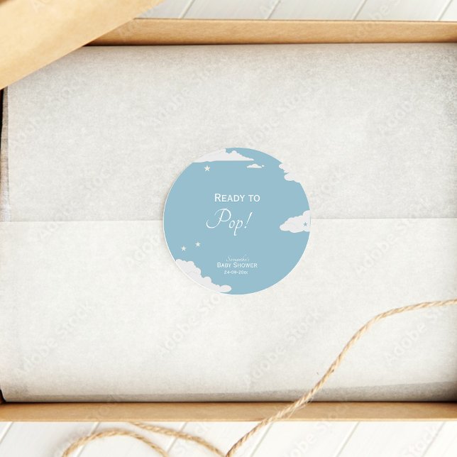 Adesivo Redondo Chá de fraldas mínimo azul pronto para Pop (Criador carregado)